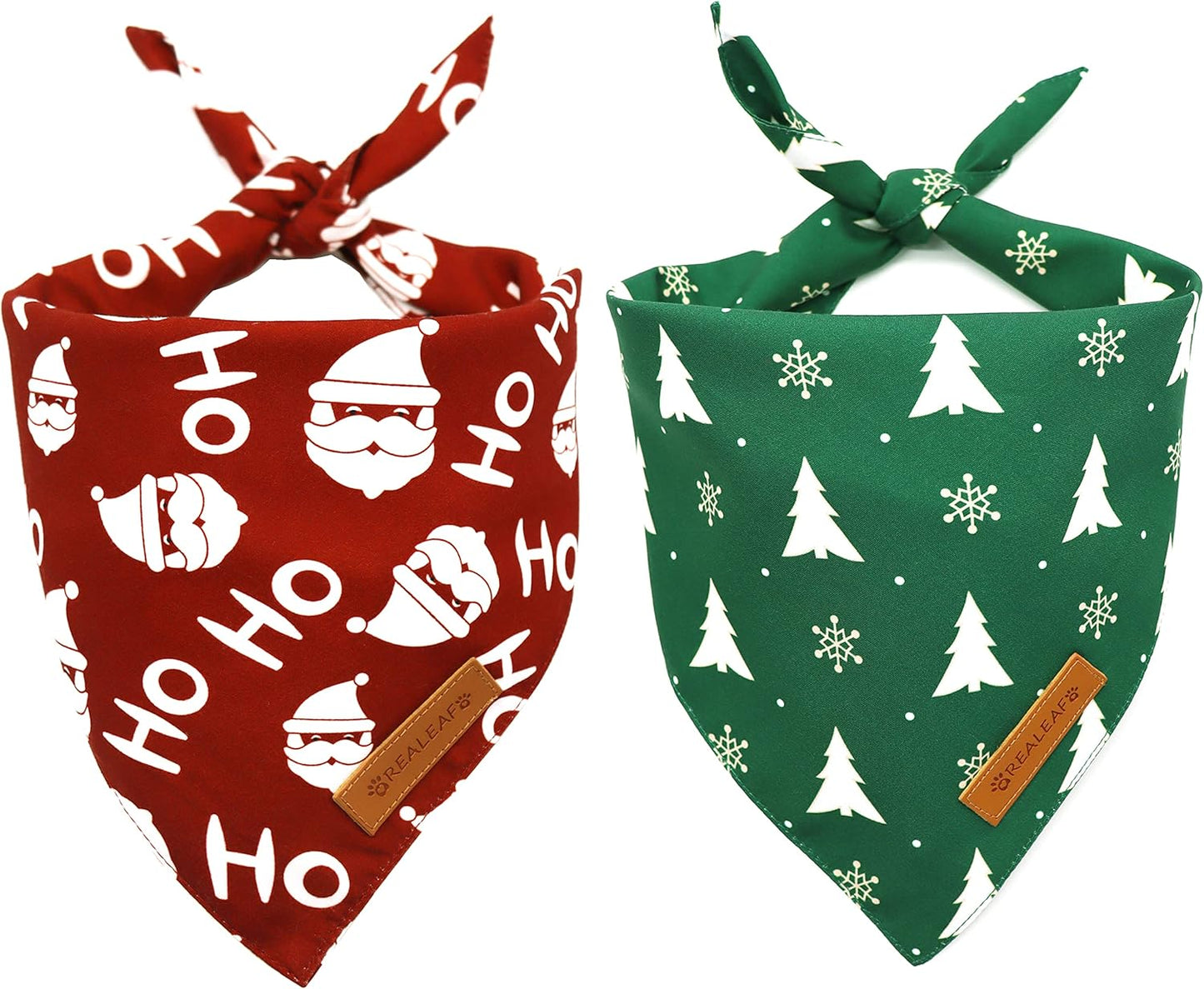Christmas Dog Bandanas 2 Pack, Christmas Tree and Santa Claus Dog Scarf for Boy and Girl, Premium Durable Fabric, Holiday Bandana for Small Medium Large and Extra Large Dogs (Small)