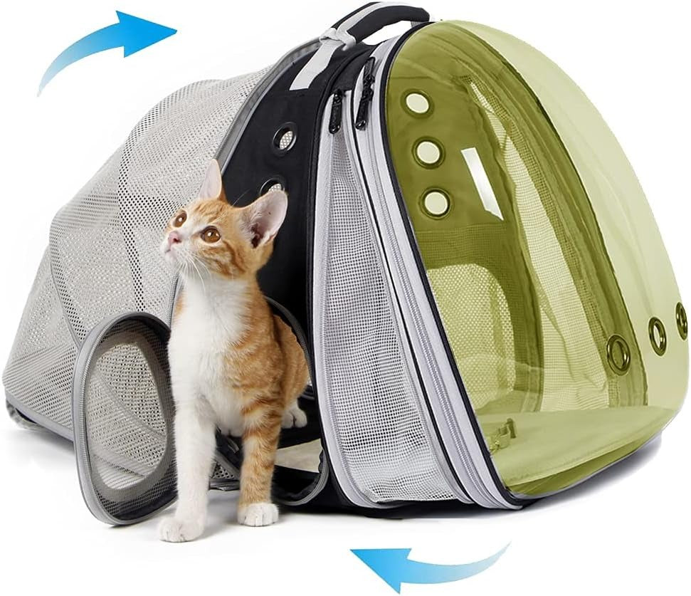 Dual Expandable Polarized Blue Cat Backpack Carrier, Fit up to 20 Lbs, Expandable Space Capsule Polarized Bubble Pet Carrier for Large Cat and Small Dog, Pet Carrying Hiking Traveling Backpack