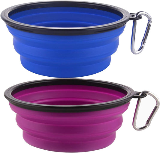 Large Collapsible Dog Bowls, 34Oz Travel Water Food Bowls Portable Foldable Collapse Dishes with Carabiner Clip, 2 Pack