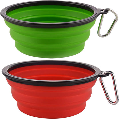 Large Collapsible Dog Bowls, 34Oz Travel Water Food Bowls Portable Foldable Collapse Dishes with Carabiner Clip, 2 Pack
