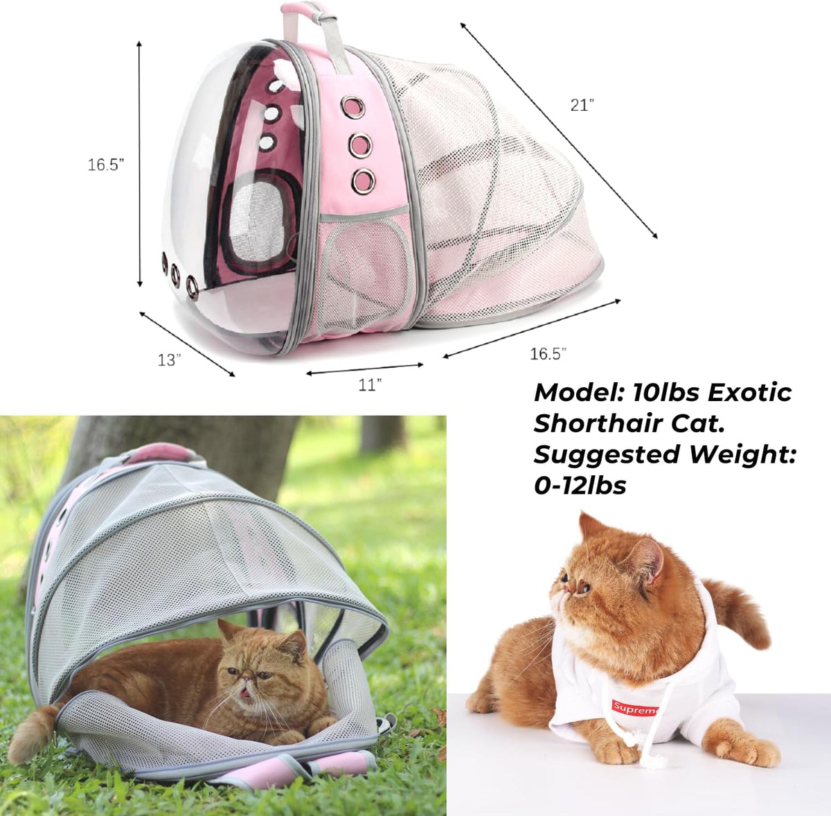 Cat Carrier Backpack, Expandable Bubble Pet Carrier for Cats and Small Dogs, Airline Approved Travel Backpack for Hiking, Walking & Outdoor Adventures - Supports up to 14 Lbs