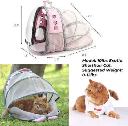 Cat Carrier Backpack, Expandable Bubble Pet Carrier for Cats and Small Dogs, Airline Approved Travel Backpack for Hiking, Walking & Outdoor Adventures - Supports up to 14 Lbs