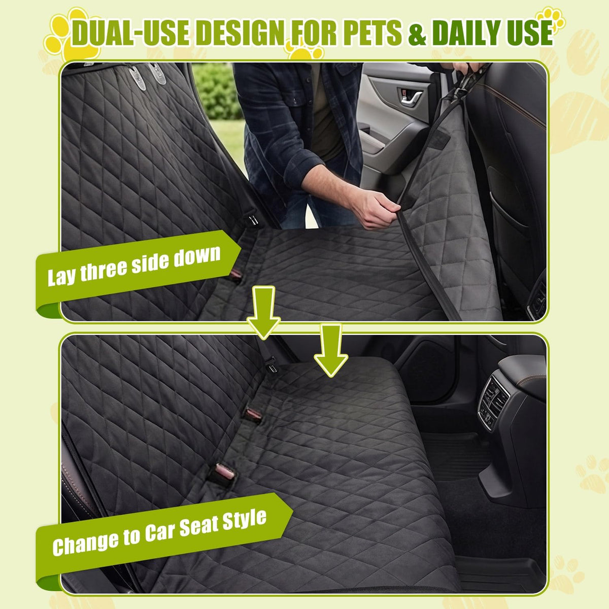 Dog Car Seat Cover, 600D Heavy Duty, Waterproof, Anti-Scratch, Nonslip, Hammock with Seatbelt
