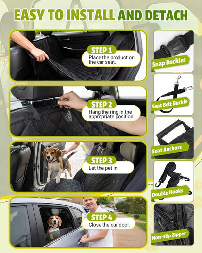 Dog Car Seat Cover, 600D Heavy Duty, Waterproof, Anti-Scratch, Nonslip, Hammock with Seatbelt