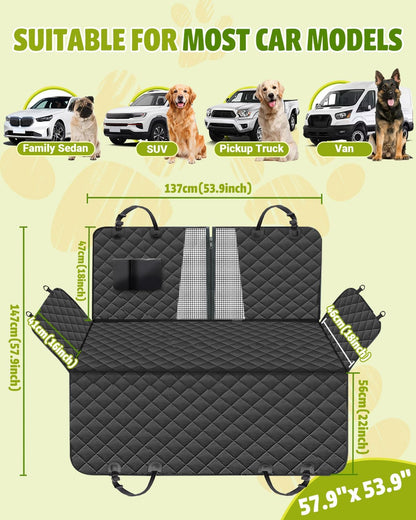 Dog Car Seat Cover, 600D Heavy Duty, Waterproof, Anti-Scratch, Nonslip, Hammock with Seatbelt