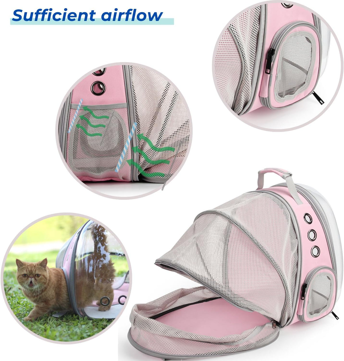 Cat Carrier Backpack, Expandable Bubble Pet Carrier for Cats and Small Dogs, Airline Approved Travel Backpack for Hiking, Walking & Outdoor Adventures - Supports up to 14 Lbs