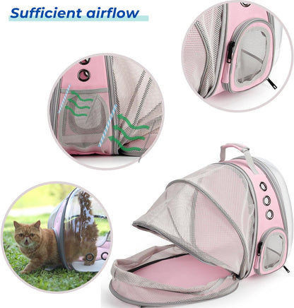 Cat Carrier Backpack, Expandable Bubble Pet Carrier for Cats and Small Dogs, Airline Approved Travel Backpack for Hiking, Walking & Outdoor Adventures - Supports up to 14 Lbs