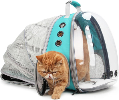 Cat Carrier Backpack, Expandable Bubble Pet Carrier for Cats and Small Dogs, Airline Approved Travel Backpack for Hiking, Walking & Outdoor Adventures - Supports up to 14 Lbs