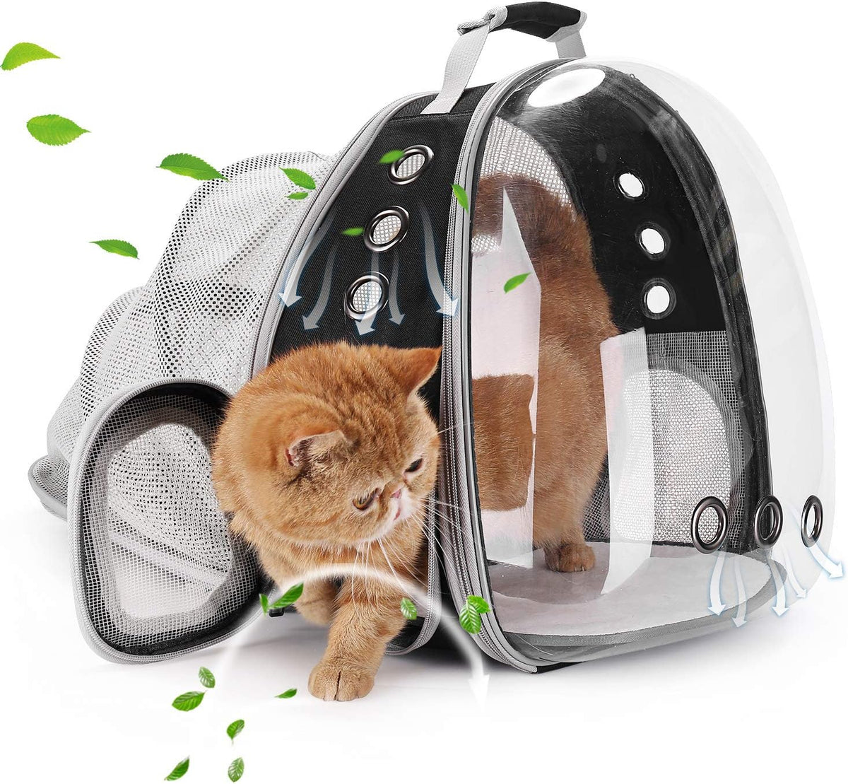 Cat Carrier Backpack, Expandable Bubble Pet Carrier for Cats and Small Dogs, Airline Approved Travel Backpack for Hiking, Walking & Outdoor Adventures - Supports up to 14 Lbs