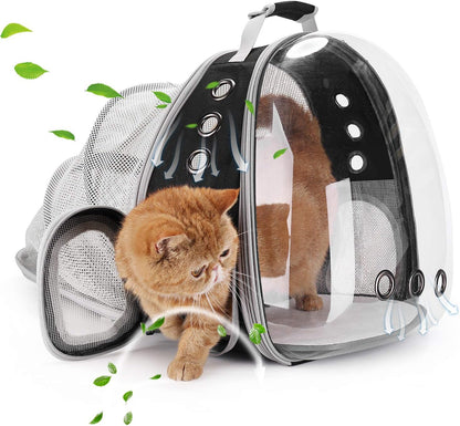 Cat Carrier Backpack, Expandable Bubble Pet Carrier for Cats and Small Dogs, Airline Approved Travel Backpack for Hiking, Walking & Outdoor Adventures - Supports up to 14 Lbs