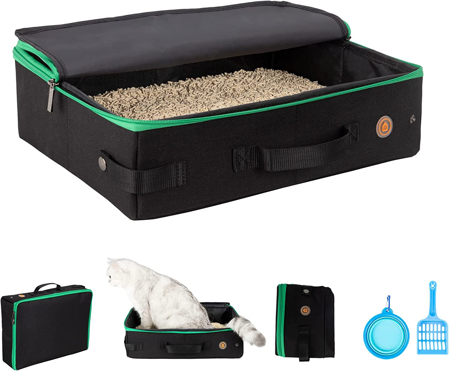 Portable Cat Travel Mobile Litter Box for Medium Cats and Kitties. Leak-Proof, Sturdy, Lightweight, Easy to Clean