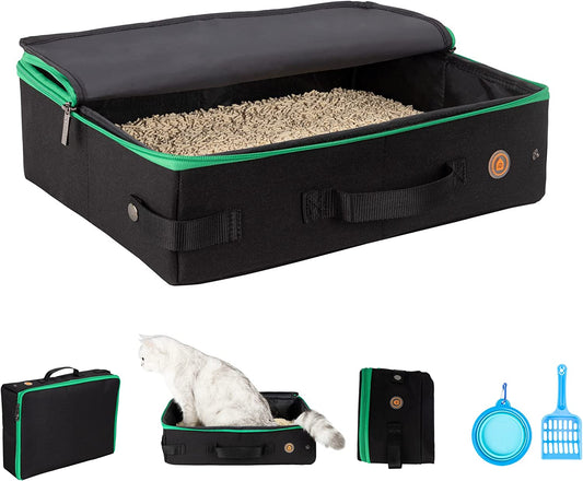Portable Cat Travel Mobile Litter Box for Medium Cats and Kitties. Leak-Proof, Sturdy, Lightweight, Easy to Clean