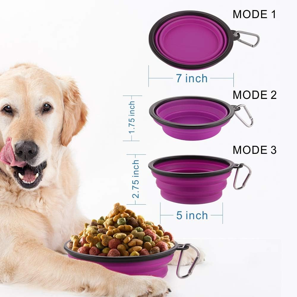 Large Collapsible Dog Bowls, 34Oz Travel Water Food Bowls Portable Foldable Collapse Dishes with Carabiner Clip, 2 Pack