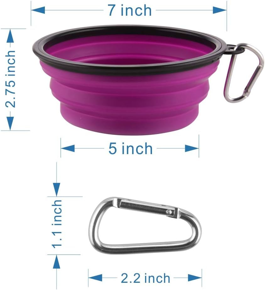 Large Collapsible Dog Bowls, 34Oz Travel Water Food Bowls Portable Foldable Collapse Dishes with Carabiner Clip, 2 Pack