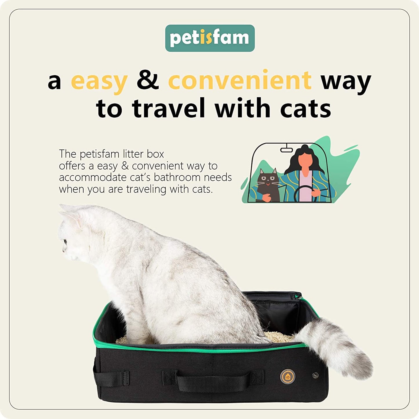 Portable Cat Travel Mobile Litter Box for Medium Cats and Kitties. Leak-Proof, Sturdy, Lightweight, Easy to Clean