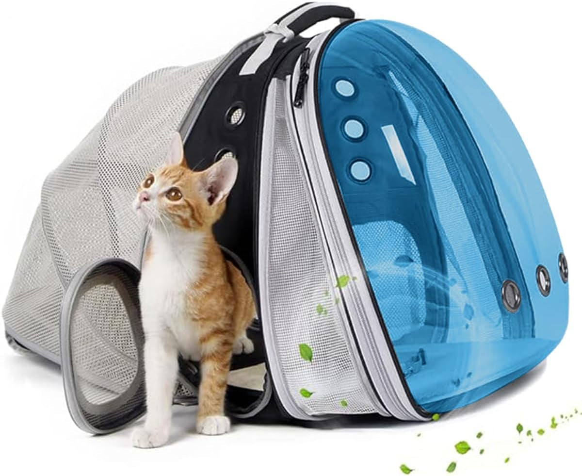 Dual Expandable Polarized Blue Cat Backpack Carrier, Fit up to 20 Lbs, Expandable Space Capsule Polarized Bubble Pet Carrier for Large Cat and Small Dog, Pet Carrying Hiking Traveling Backpack